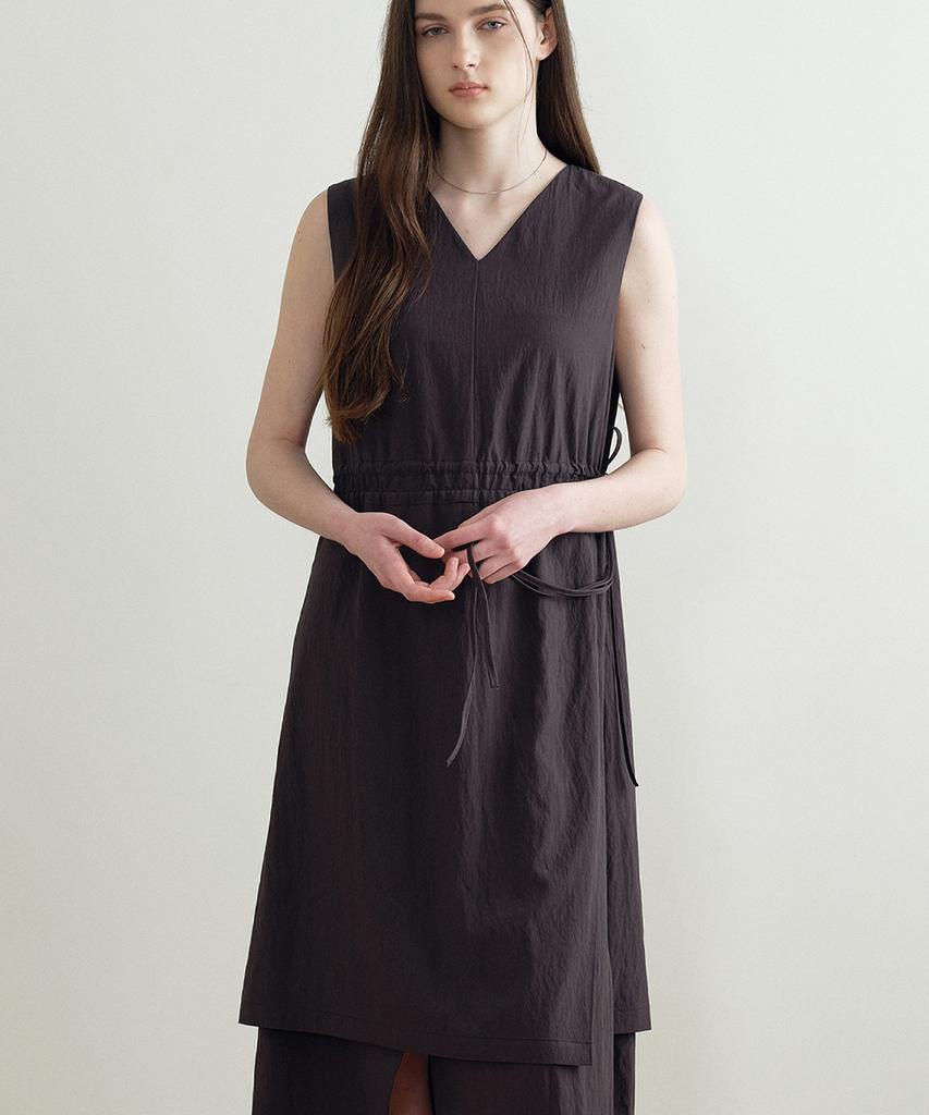 Make A Toast Drawstring V-Neck Dress Dark Gray Mbfsop002Dg