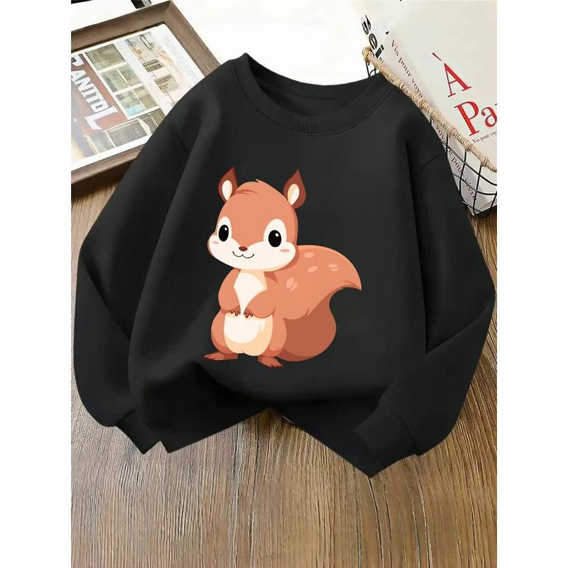 European sizes Kids' Crewneck Sweatshirt - Cute Squirrel Standing Pink Background , Sportswear And Casual Wear, Soft And Comfortable