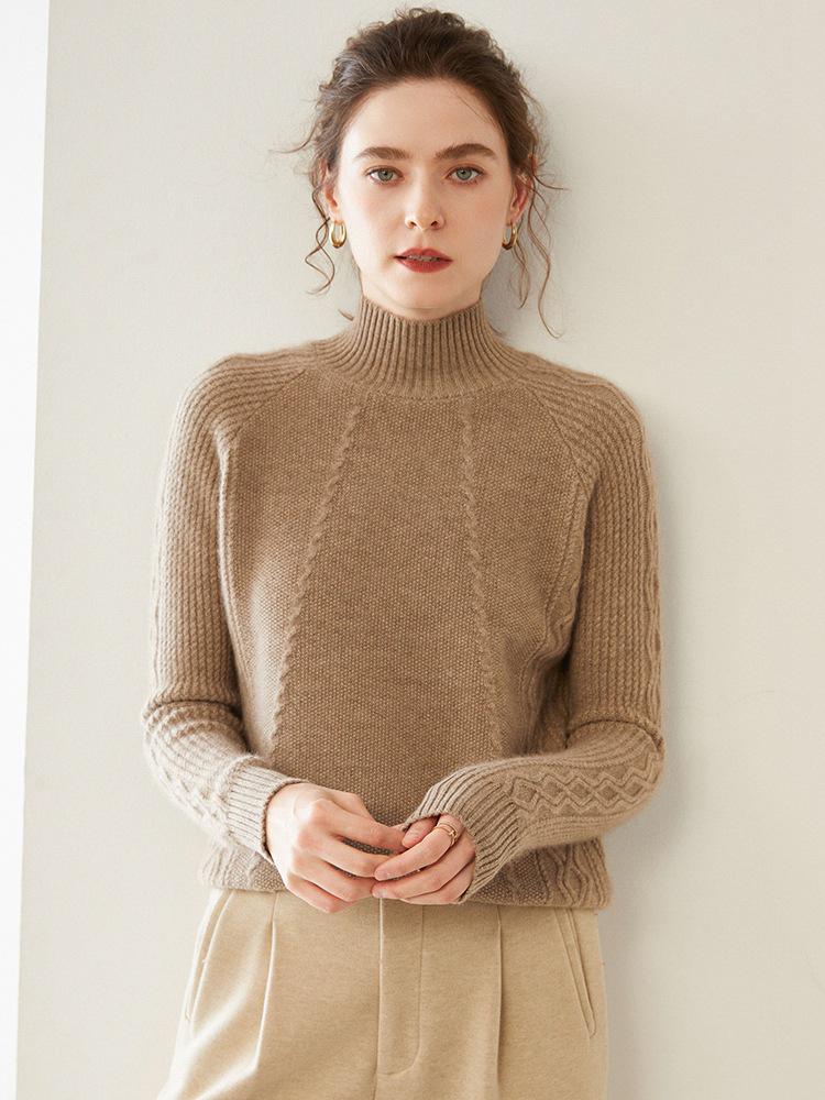 Уютный кашемировый свитер с полувысоким воротом: Приталенный крой, длинный рукав, короткий, свободный пуловер - Идеально для осени/зимы