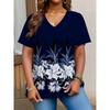 Женская футболка Летняя мода Топ с коротким рукавом V-образный вырез Повседневная футболка 3D Цветок Женская футболка