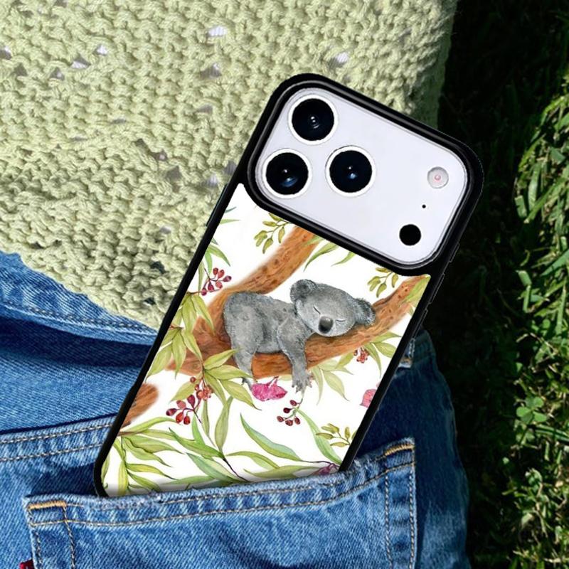 Koala and Eucalyptus Bumper Phone Case For iPhone 17 AIR 16 Pro Max 15 14 Pro 11 12 13 Shockproof Silicone Cover