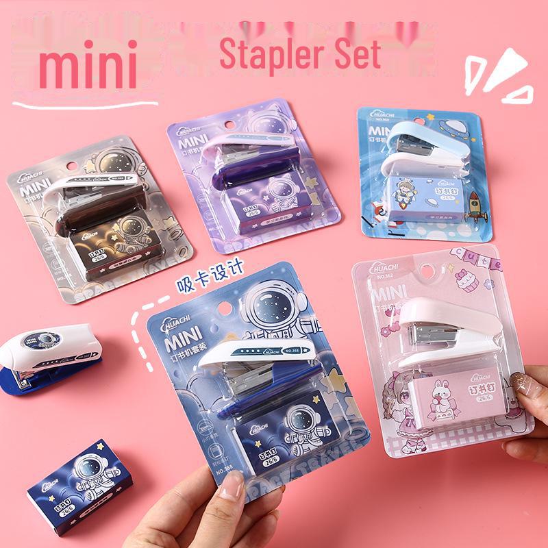 Portable Mini Stapler Set - Cute Cartoon Design for Students