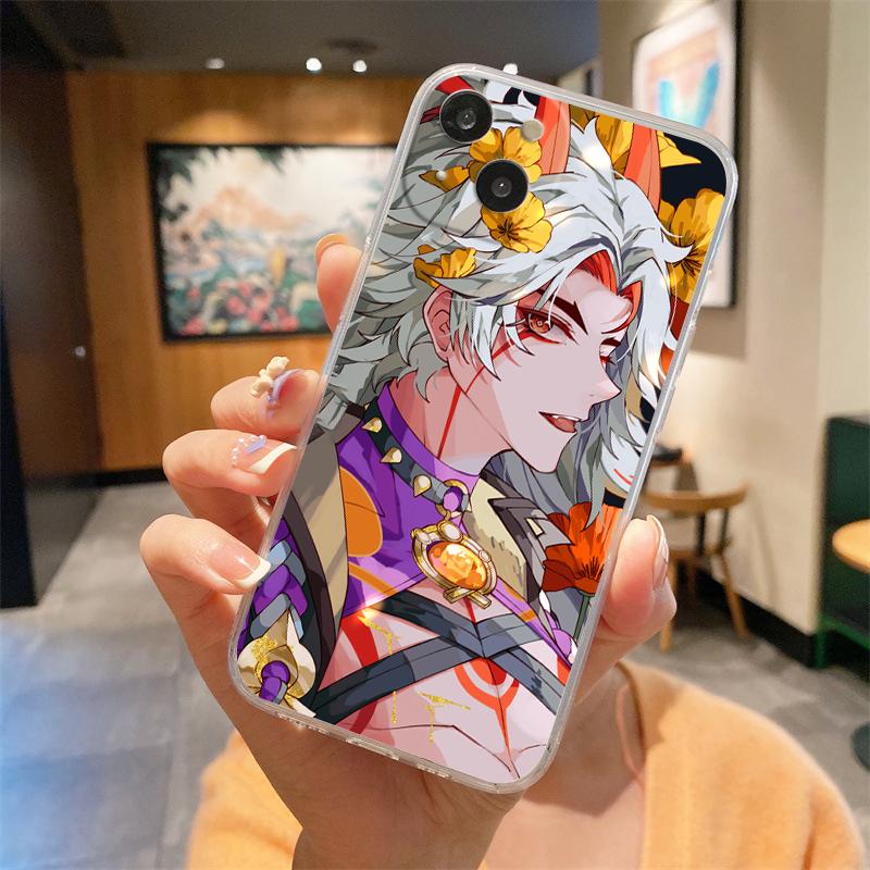 Прозрачный чехол для телефона Genshin Impact Ху Тао Сяо для iPhone 15 14 13 12 Mini 11 Pro Max XS X XR 7 8 Plus Прозрачный противоударный чехол