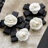 Camellia Pearl Bow Brooch Black White Fabric Mourning Corsage Pin High-end French Elegant Bag Clothes Scarf Accessories Brooch