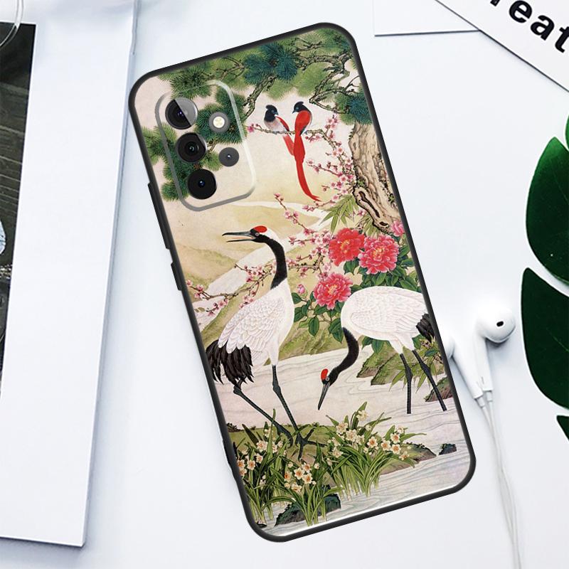 Чехол для телефона Samsung Galaxy A06 A05 A16 A54 A34 A14 A55 A35 A15 A53 A33 A13 A22 A32 A52 с рисунком Журавля