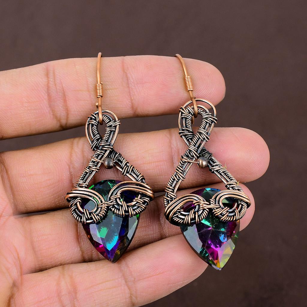 Серьги ручной работы из медной проволоки Mystic Topaz Wrap 2.64 P3h93