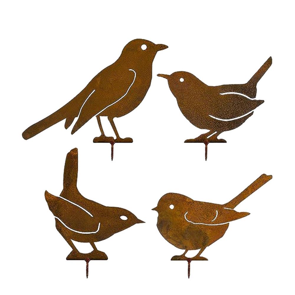 4/5pcs set Rusty Metal Bird Silhouettes Garden Fence Ornaments Life-like Country Yard Metal Art crafts Bird Gardening Decoration
