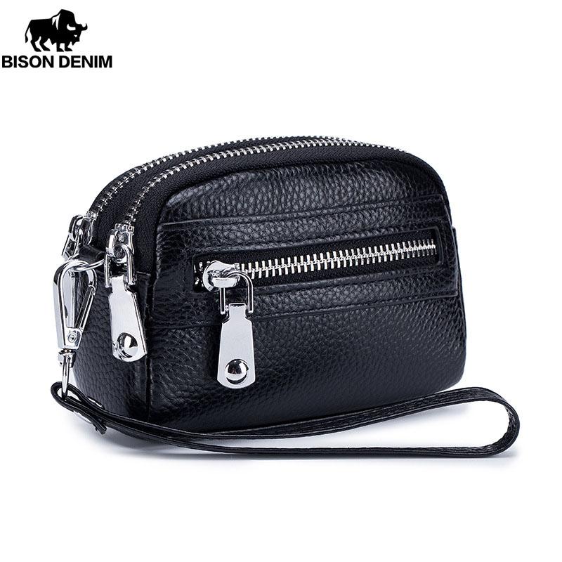 Bison Denim Модный женский кошелек с двойной молнией, небольшой кошелек для монет