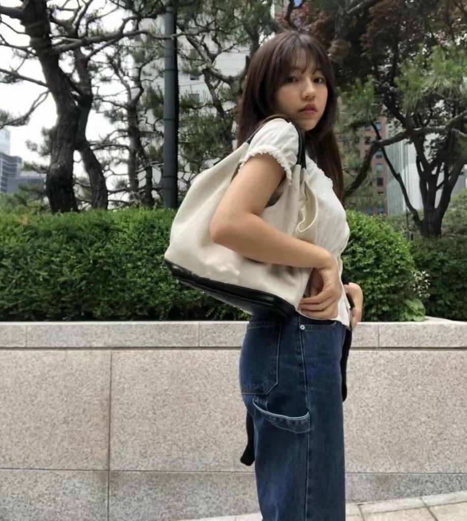 Корейская сумка-тоут на плечо из джинсовой парусины в стиле пэчворк - Повседневная, Вместительная, Ленивый стиль для женщин