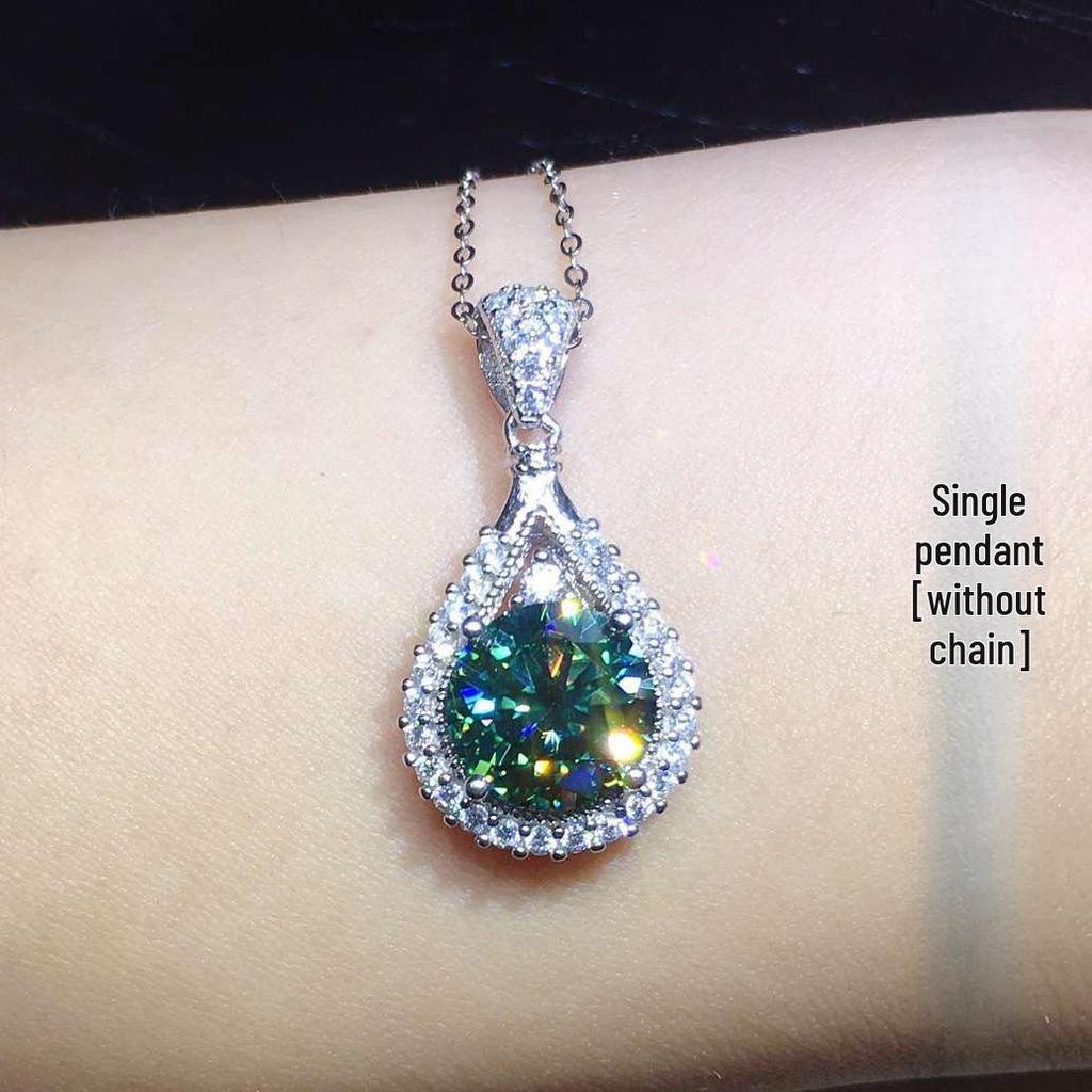 Ожерелье с подвеской из 3-каратного сине-зеленого муассанита с восемью сердцами и стрелами, покрытие PT950, цепочка на ключицу для женщин