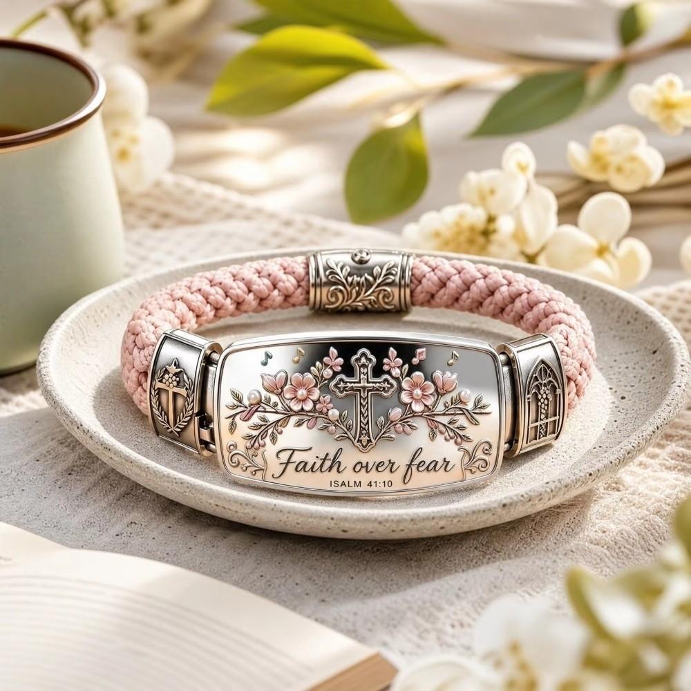 Stainless Steel Cross Faith Bracelet Faith Over Fear Faith Scripture Bracelet Everyday Wear