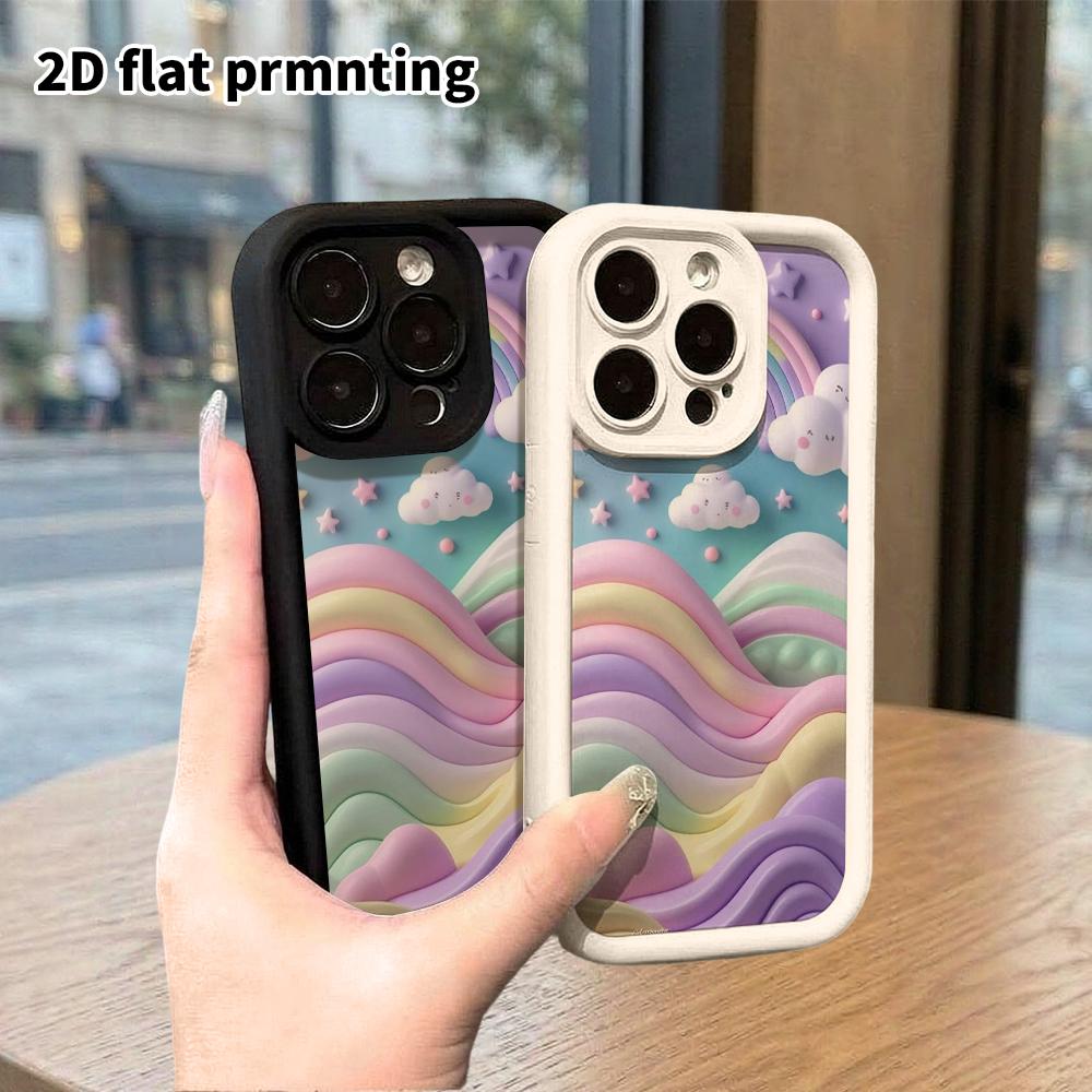 Phone case: 2D flat design suitable for iPhone 18 17 16 15 14 13 Pro protective case, rainbow hills, perfect Christmas and Halloween holiday gift