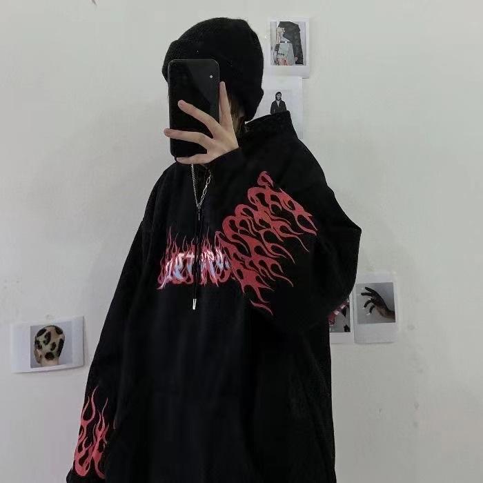 Hot Sale, Autumn and Winter Korean Edition Street Harajuku Flame, Hoodie Loose Fleece Sweater