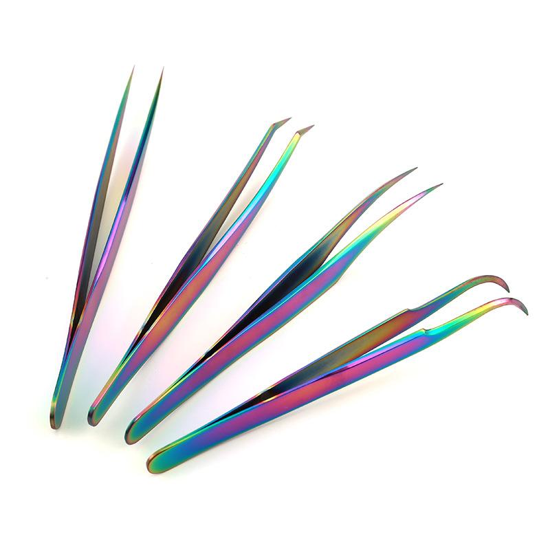 Colored Stainless Steel Volume Eyelash Tweezers Eyelash Extension Supplier Private Logo Lash Tools