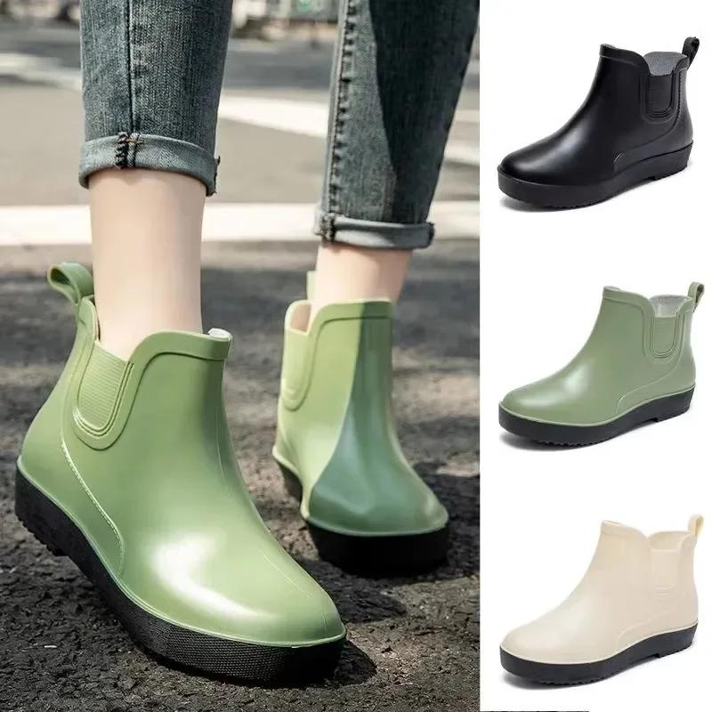 Fashion Rain Shoes Women's Korean Version Anti Slip Rain Boots Short Tube Fashionable External Style New Rubber Shoe Cover