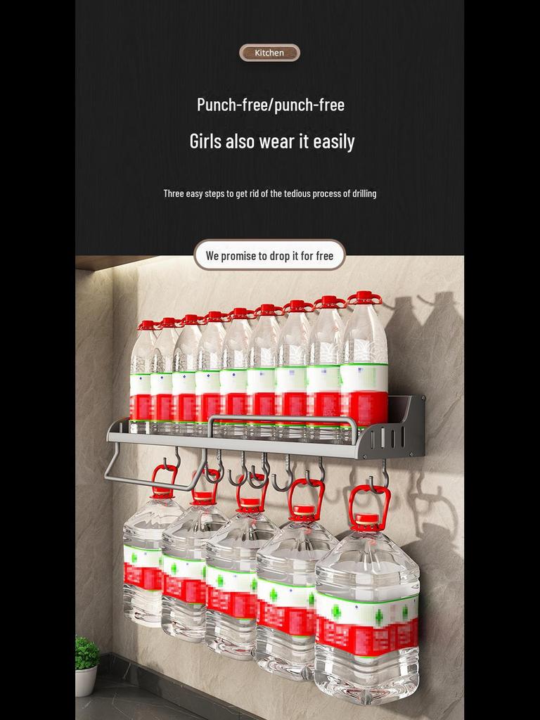 Punch-Free Wall-Mounted Kitchen Storage Rack: Seasonings, Chopsticks, and Knife Holder.