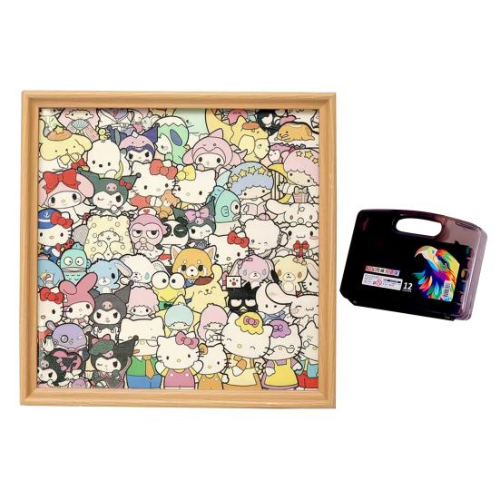 Cartoon Cat Wooden Coloring Puzzle Kit with Photo Frame Marker Pens DIY Hand-Painted Irregular Jigsaw Puzzle Toy Decoration Ornament