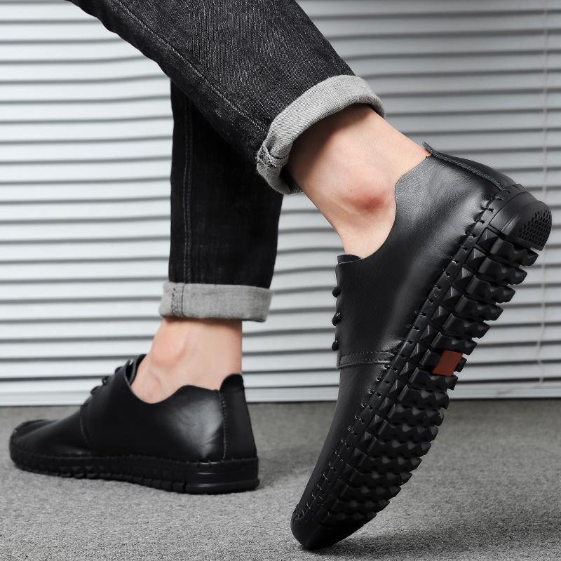 Italian Casual Men's Soft Genuine Leather Shoes Fashionable Minimalist Style Office Driving Outdoor Leisure Business Brown