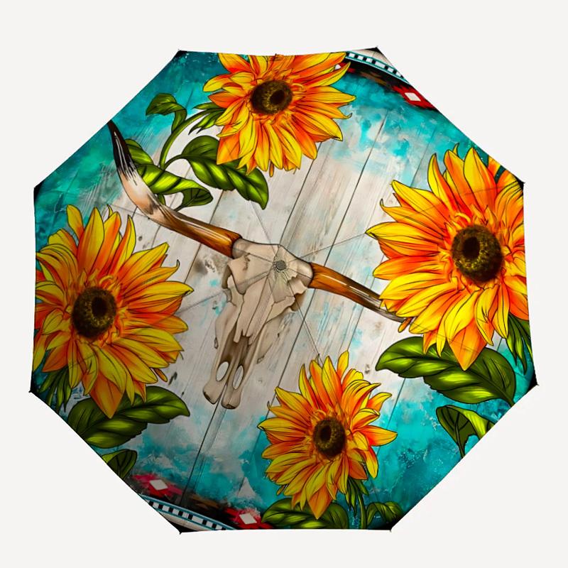 1pc Sunflower Skull Decorative Auto-Fold Umbrella with One-Touch Open/Close - 8 Reinforced Ribs for Windproof Stability, yy251118152