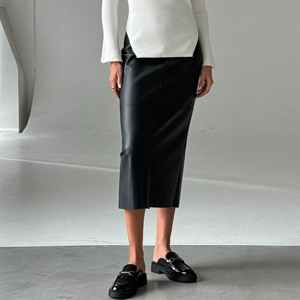 Темперамент осень/зима новая женская однотонная эластичная юбка с высокой талией, вышитыми ромбами и бантом, простая модная юбка-трапеция из искусственной кожи