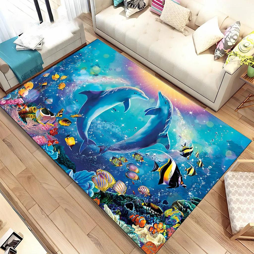 3D-ковёр с изображением подводного мира и морского дна для гостиной, грязеотталкивающий коврик для спальни, дивана, журнального столика, моющийся напольный коврик.