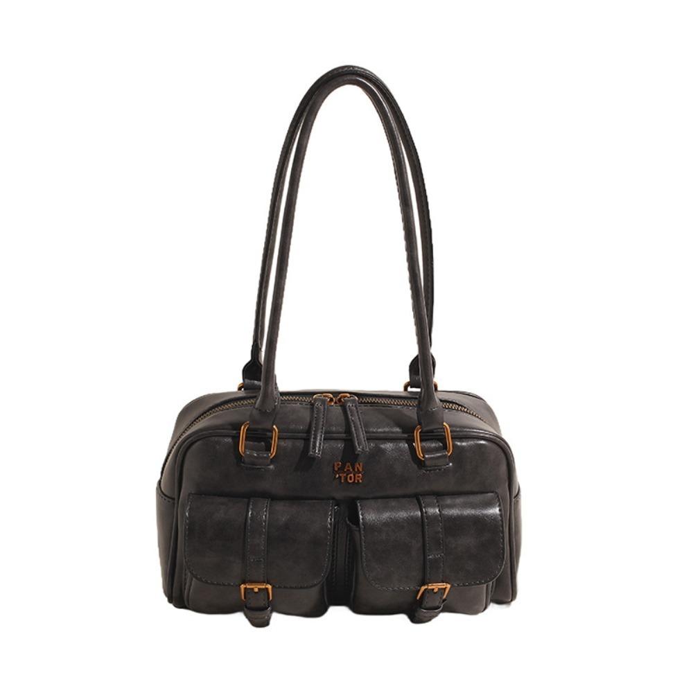 Handbag Pocket Boston Tote Bag Patent Leather Underarm Bag Simple PU Bowling Bag Outdoor