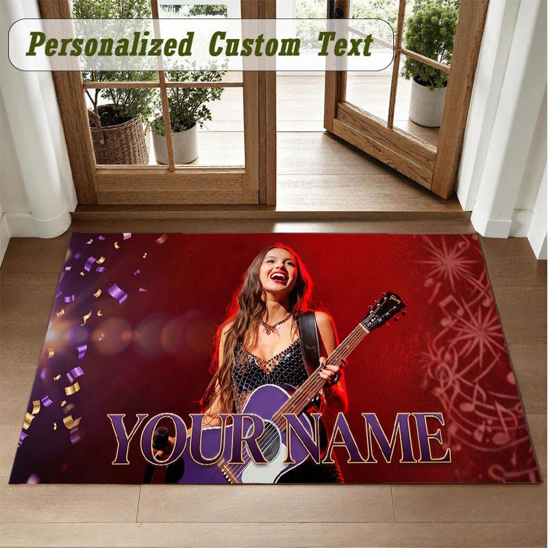 Crystal Velvet Square Rug Custom NameOlivia Rodrigo Pattern Non Slip Home Floor Decor Rug