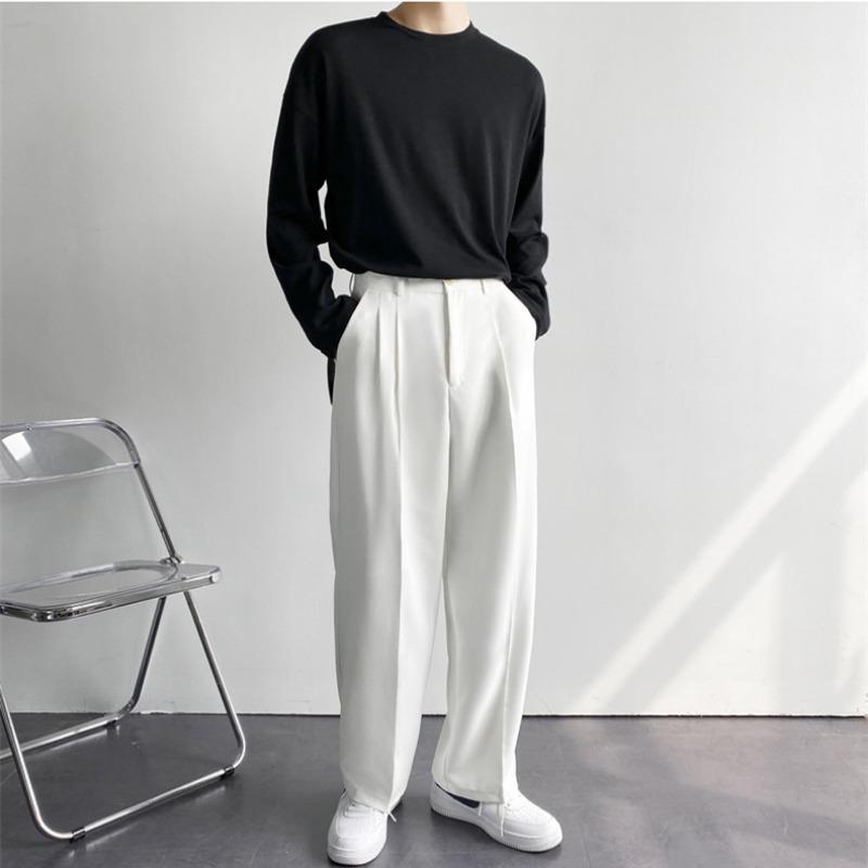 2024 New Men White Straight Pants Fashion Korean Loose Suit Trousers Casual Draped Baggy White Wide Pant Male Streetwear