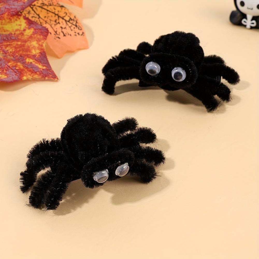 2pcs Plush Spider Hair Clips For Teens Cute Animal Hairpins Non-Slip Barrettes Polyester Party Accessories Perfect For Halloween Costume Parties