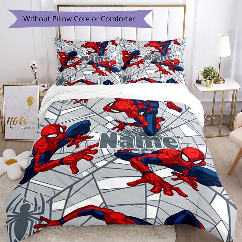 3pcs Custom Name Spider Man Bedding Set Duvet Cover Closure Includes 1 Duvet Cover & 2 Pillowcases, Soft and Comfortable for All Seasons.
