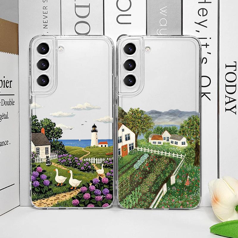 Чехол для телефона Painting House Mountain Landscape для Samsung Galaxy S25 Ultra S25 Fe S24 S23 FE S22 S21+ S20 Plus Мягкий чехол Fundas