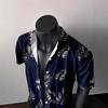 American Retro Summer Ice Silk Vintage Seaside Hong Kong Style Short-Sleeved Shirt Men'S Loose Casual Beach Trendy Shirt