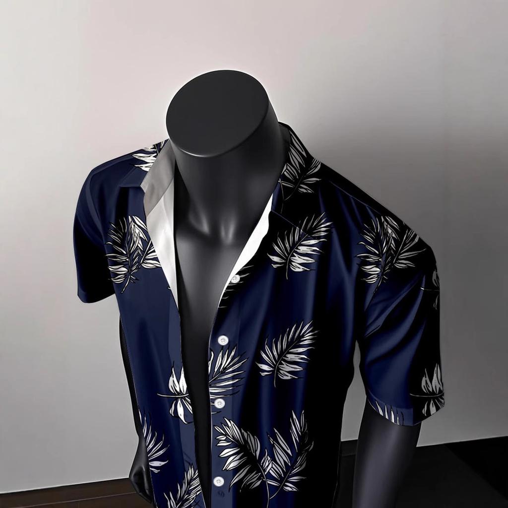 American Retro Summer Ice Silk Vintage Seaside Hong Kong Style Short-Sleeved Shirt Men'S Loose Casual Beach Trendy Shirt
