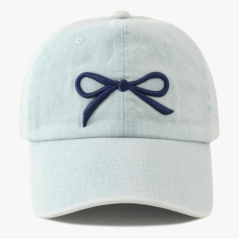Snapback Adjustable Stitching Embroidered Bowknot Women Cap Baseball Denim Washed School Old Vintage Style KFashion Korean New Brand Latest Fresh