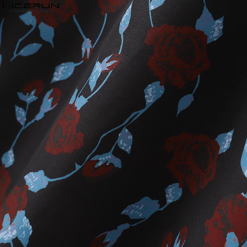 INCERUN Мужские винтажные рубашки с отложным воротником и цветочным принтом, топы с короткими рукавами