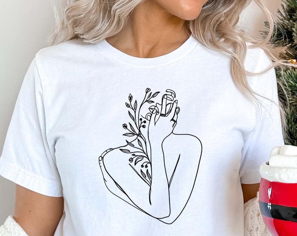 Botanical Woman Shirt, Line Art Tee, Floral Female, Abstract Design T-Shirt, Boho Art Shirt, Gift For Her, Hippie Shirt, Mom Birthday Gift
