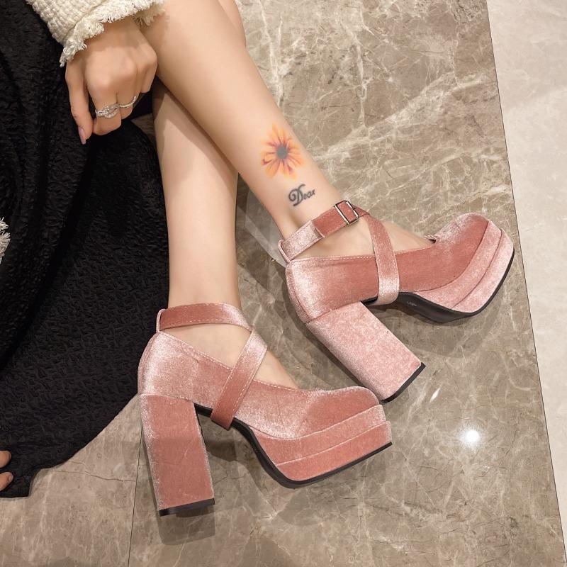 Модные женские туфли на высоком каблуке, дизайнерские туфли Мэри Джейн на толстой подошве, женские туфли-лодочки с перекрестными ремешками и двухслойной платформой, женские туфли AJGS