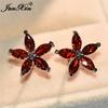 Zircon 5 Star Colors Fivepointed Floral Stud Earrings Silver Color Jewelery