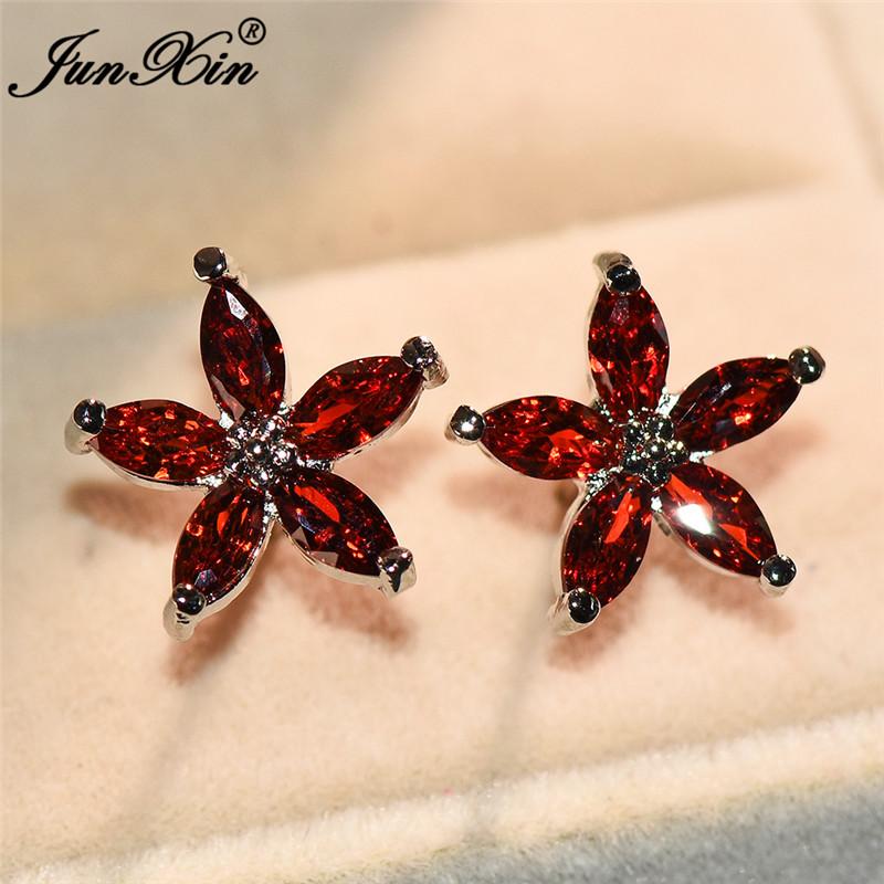 Zircon 5 Star Colors Fivepointed Floral Stud Earrings Silver Color Jewelery