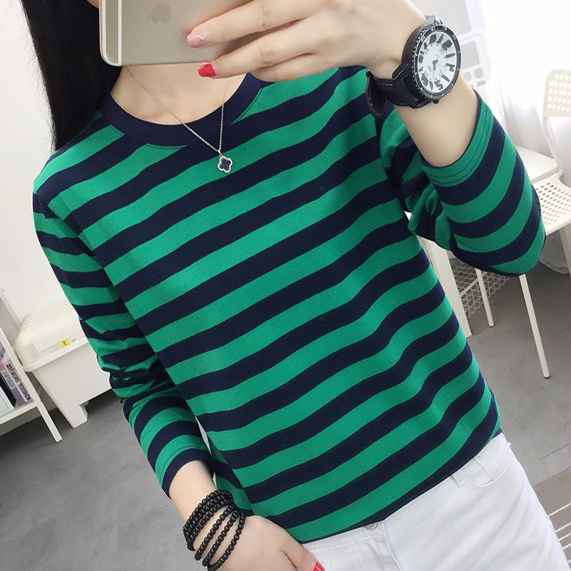 Женская свободная полосатая хлопковая футболка с длинным рукавом для весны и осени