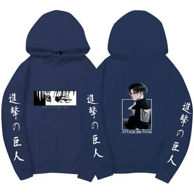 Unisex Attack on Titan Levi Ackerman Double Sided Hoodie, Front Back Anime Graphic Print Long Sleeve Pullover Hooded Sweatshirt Streetwear