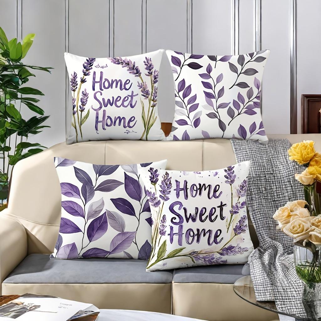 Light Purple Lavender Style Pattern Home Decor Pillowcase Living Room Sofa Polyester Cushion Cover With Zipper