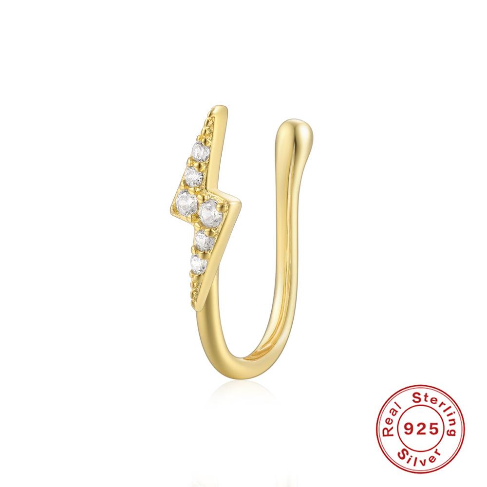 S925 Sterling Silver Geometric Water Drop Lightning Diamond Nose Ring Creative Nose Cuff Piercing Jewelry