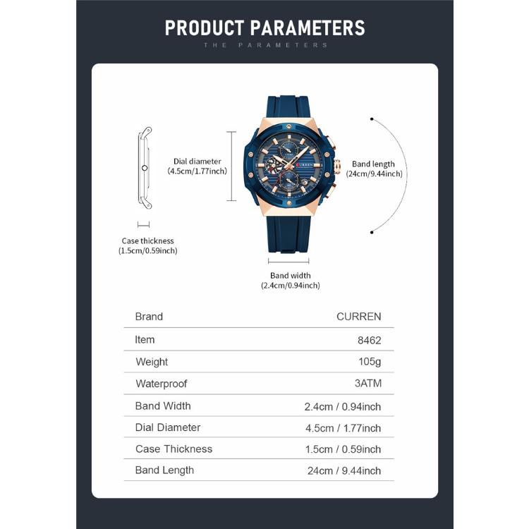 CURREN Neutral Silicone Strap Business Watch Quartz Watch Waterproof Round Genuine