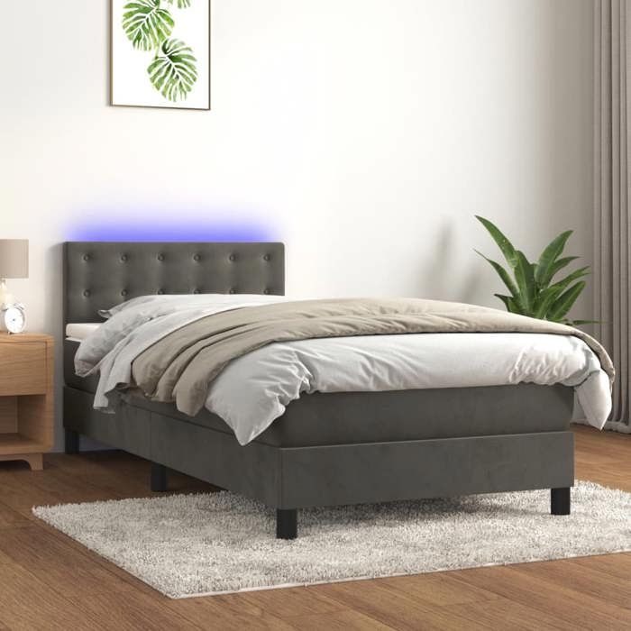 Maison Exclusive - Sommier à lattes de lit avec matelas LED Gris foncé 100x200 cm