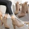 Fashion Woman Suede High Heel Ankle Boots British Style Fashion Thick Heel Pointed Back Zipper Boots Women Square Heeled Short Booties