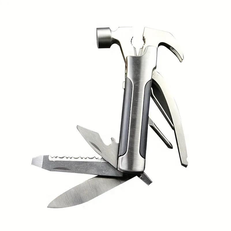 Damaly, Многофункциональный молоток из нержавеющей стали, Портативный мультитул 7-в-1 с молотком-гвоздодером, ножом, отверткой, открывалкой, Идеальный