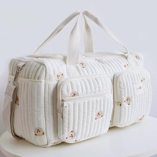 Сумка для подгузников Стеганая Легкая Большая Вместимость Узор с Медвежонком Мамина Сумка с Мягкими Плечевыми Ремнями Верхняя Ручка Просторный Органайзер