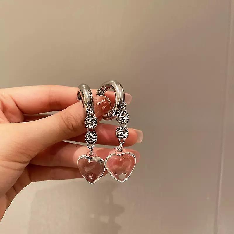 Cute earrings with heart & rhinestones dangling long zircon