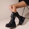 Platform Boots Riveted Buckle Wedges High Women's Boots Punk Spice Chic Biker Rider Boots